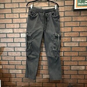 NOVA MEN Black Denim Jeans LARGE  Multi-Pocket Stretch Cargo Pants 30" - 32"